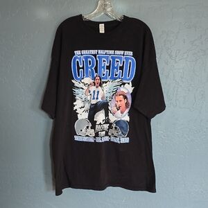 Y2K 2001 Creed Black Tee with Blue and White Graphics